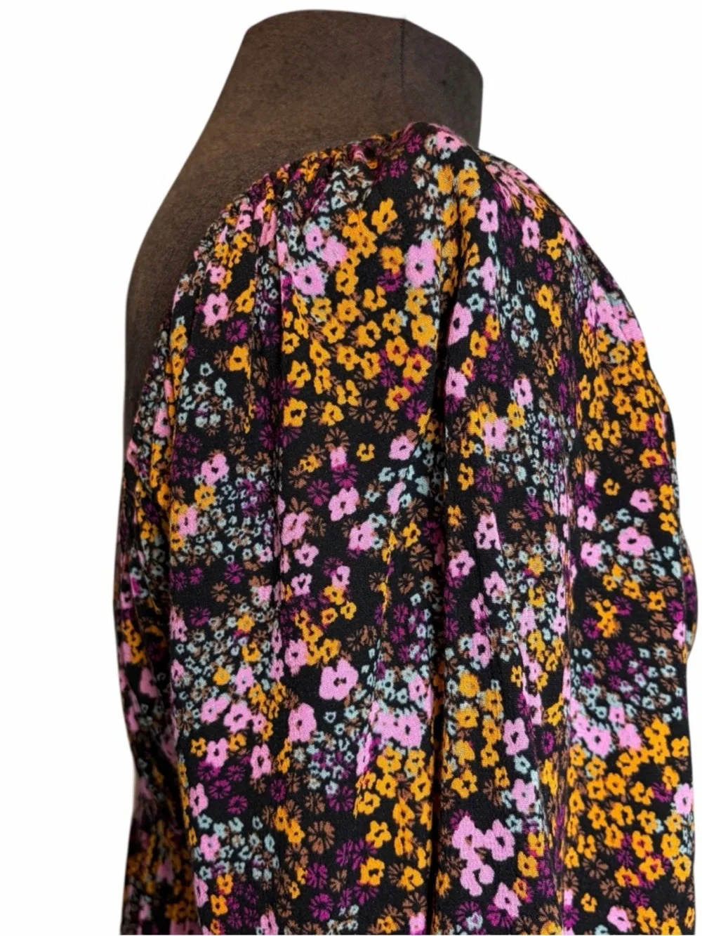 Roxy Floral Mini Dress Size M Boho Peasant Long Sleeve Cottagecore - Picture 6 of 9